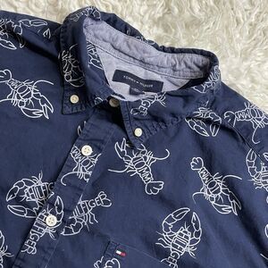 Tommy Hilfiger Size XXL Mens Button Shirt Short Sleeve Lobster Custom Fit Blue